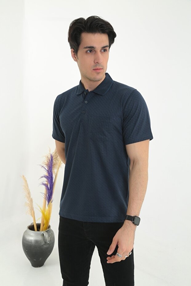 Dad Collar Pocket Patterned Model Classic Cut T-Shirt T-shirt