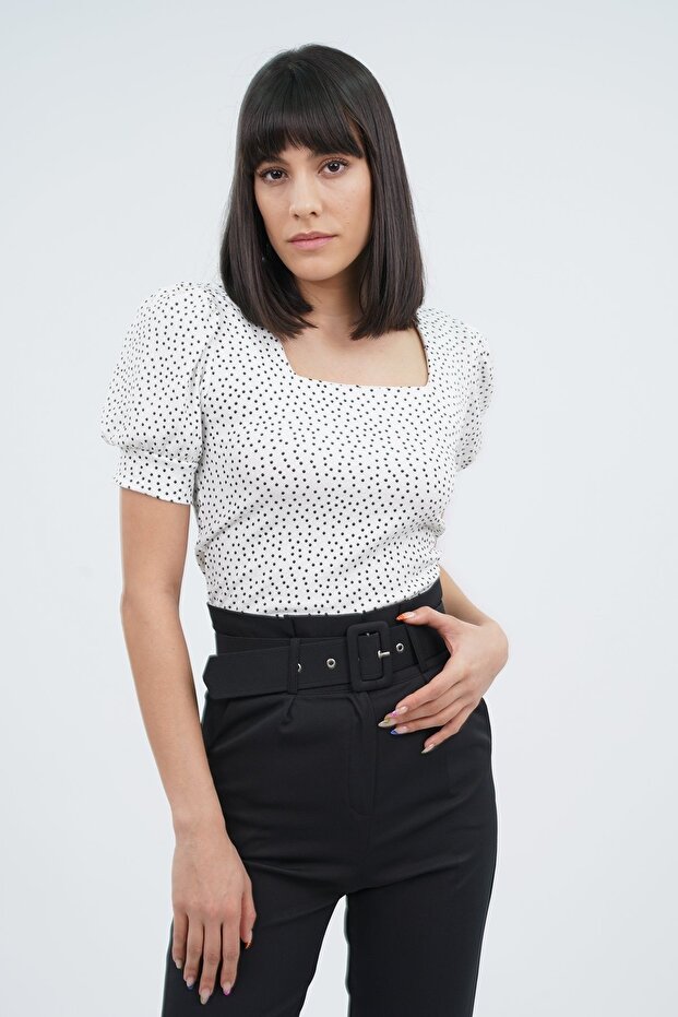 Square Collar Patterned Blouse - 3
