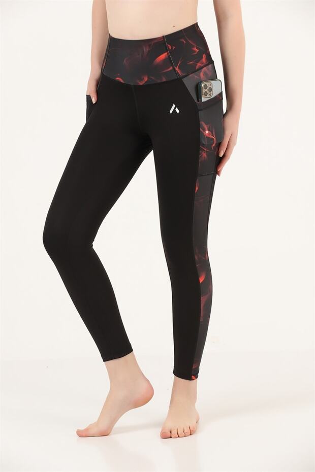 Women's Tights Black Red High Waist Recovery Double Pocket Comfort & Sport 1059