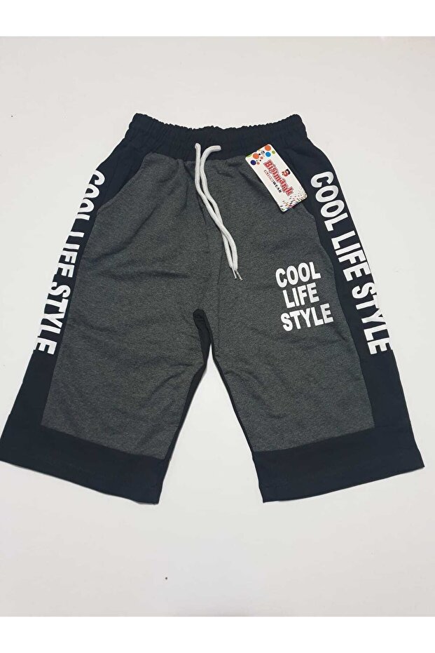 Boy's Black Text Detailed Elastic Waist Capri