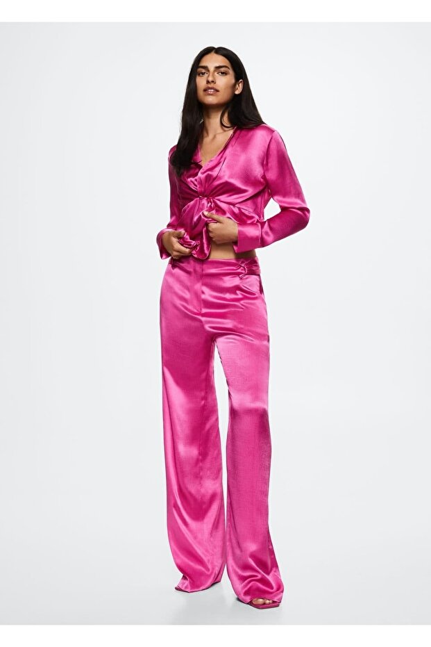 Düğmeli Saten Bluz - 2