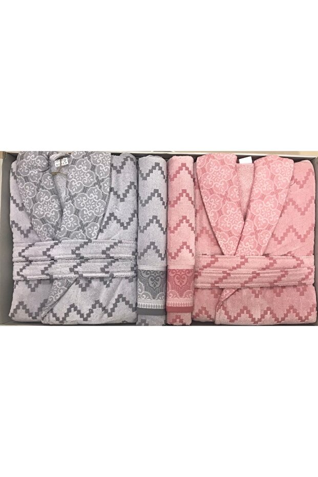Juliette Happy Family Bathrobe Set Gray - Pink