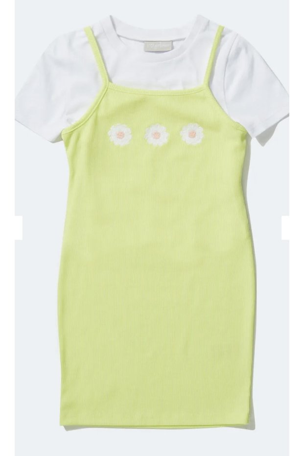 Girl's Green Daisy Dress and T-shirt Set