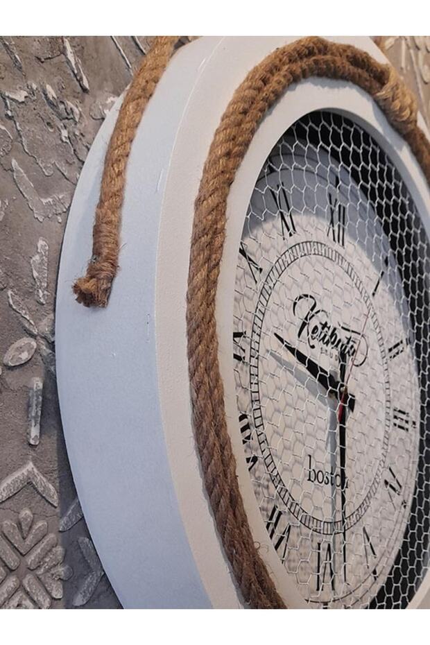 Halatlı Ahşap Duvar Saati Beyaz - 2