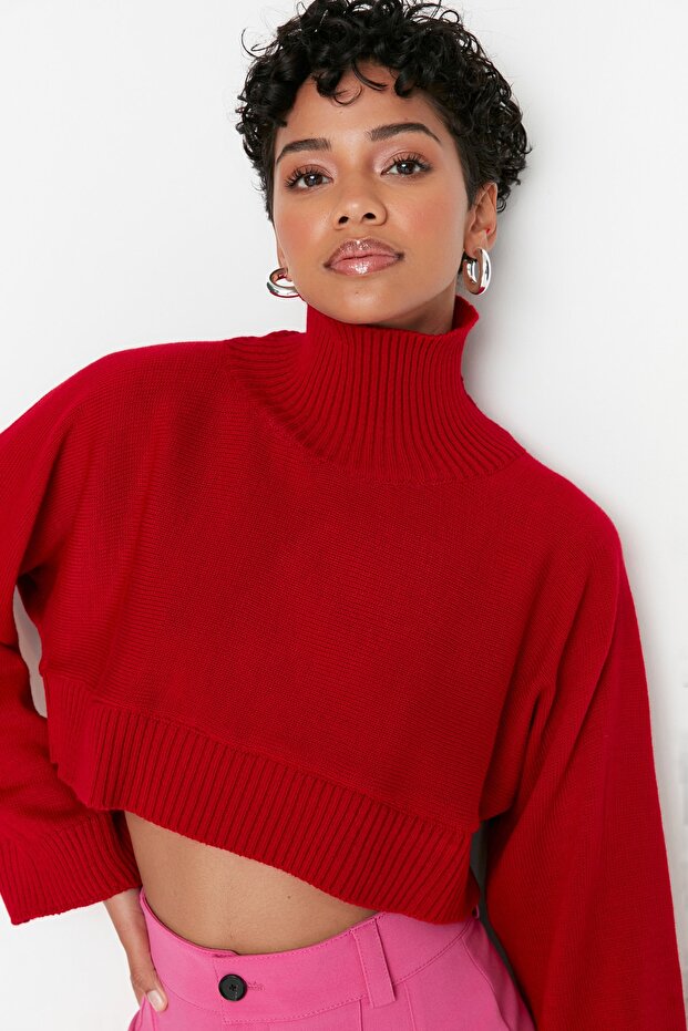 Roter Super Crop Basic Strickpullover TWOAW21KZ0163 - 2