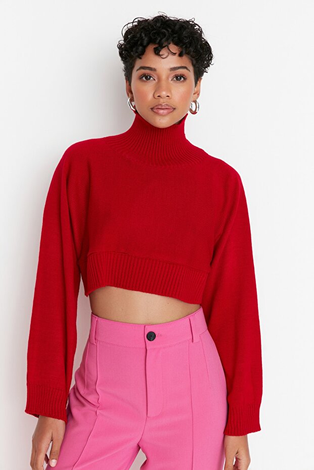Roter Super Crop Basic Strickpullover TWOAW21KZ0163 - 3