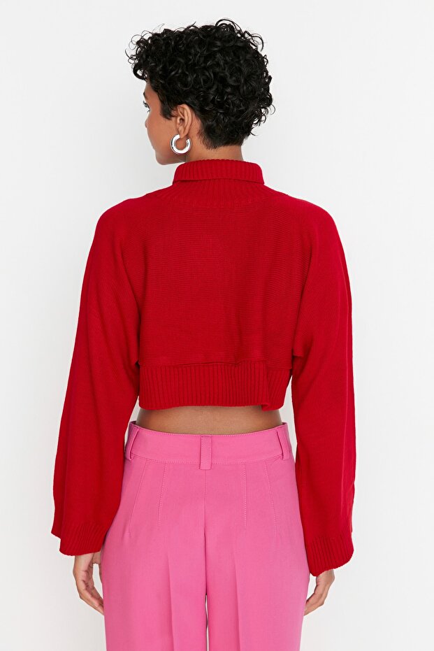 Roter Super Crop Basic Strickpullover TWOAW21KZ0163 - 5