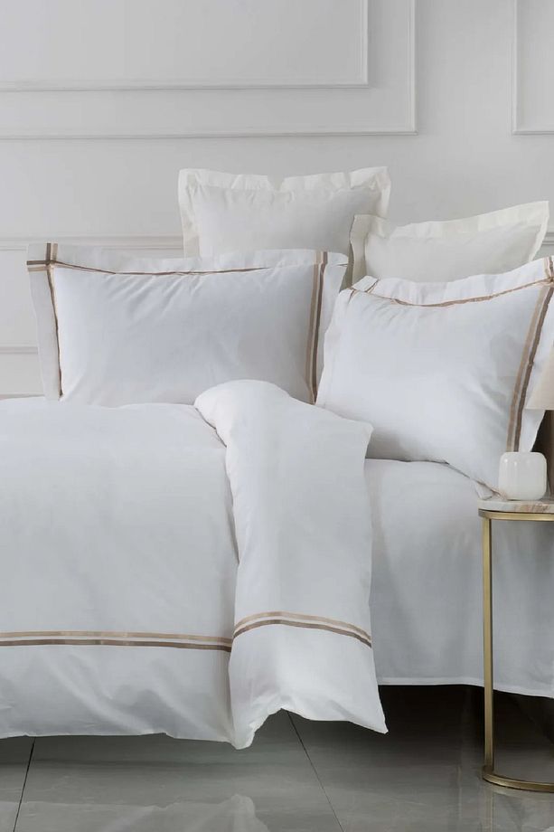 White Collection Valse Bej Saten Şeritli Percale Çift Kişilik Nevresim Takımı - 1