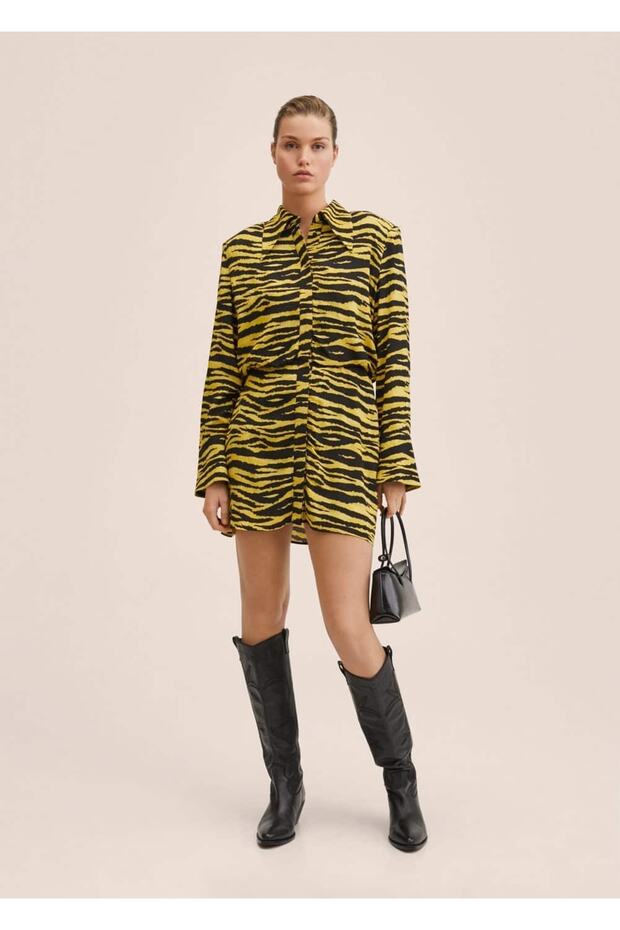 Leopar Desenli Gömlek Elbise - 2