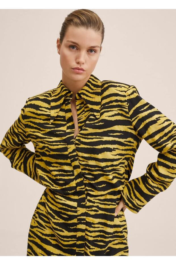 Leopar Desenli Gömlek Elbise - 7