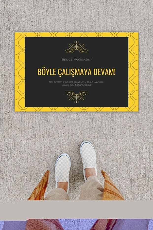 Dijital Baskı Dekoratif Not : Bence Harikasın Sarı-siyah Kapı Önü Paspası - 1