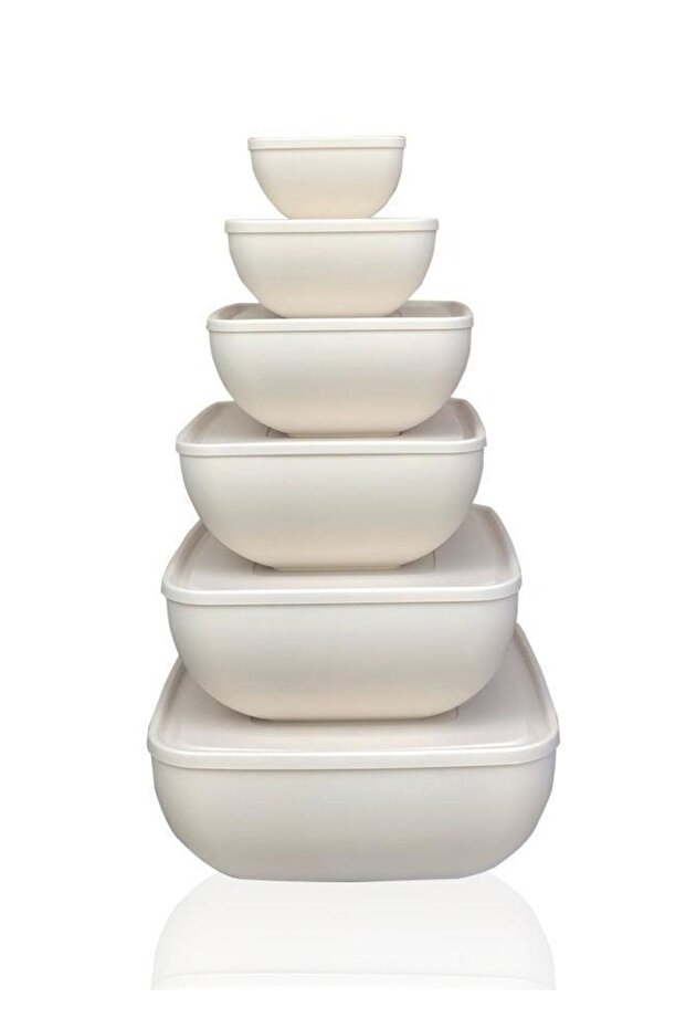 Square Bowl with Lid Set of 6 Cream Color, Stylish and Practical Storage Solution - 1