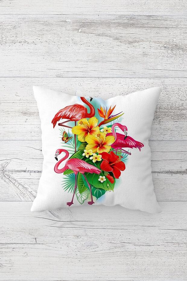 غطاء وسادة بسحاب مخفي مطبوع على الوجهين من Flamingo Floral