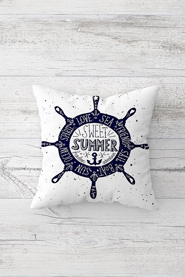 Summer Themed Rudder Patterned One Side Printed Hidden Zipper Pillow Case Throw Pillow Pillow Case - 1