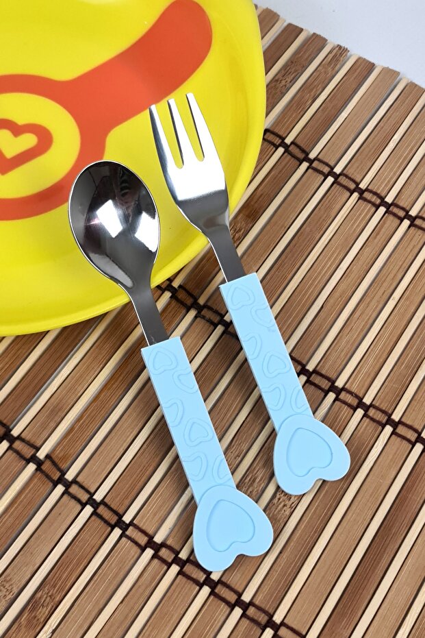 Baby Food Spoon Children's Food Spoon Soft Silicone Handle 2 Pieces Blue