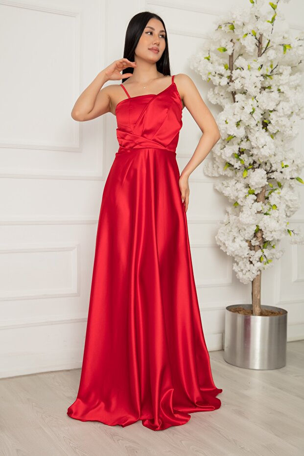 Saten Askılı Detaylı Elbise 13383 - 3