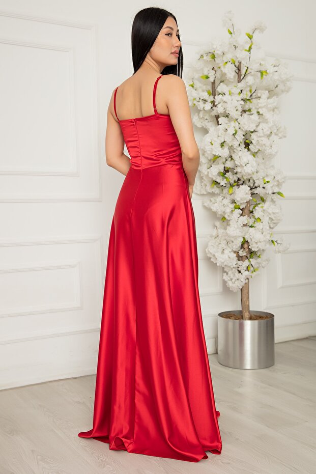 Saten Askılı Detaylı Elbise 13383 - 5