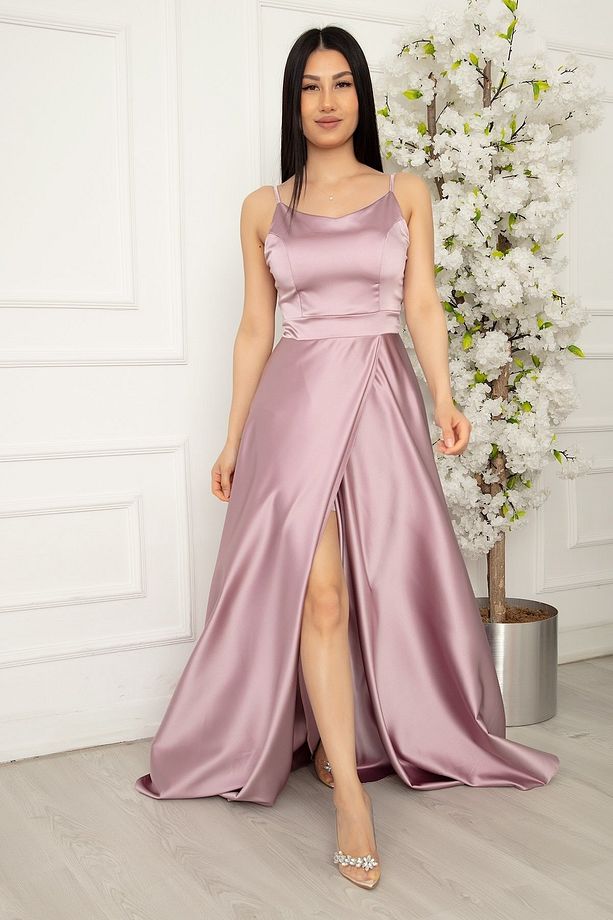 Saten Askılı Uzun Elbise 13382 - 1