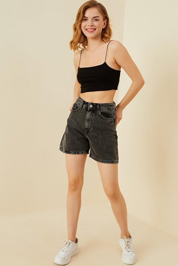 Anthracite Denim Shorts - 1