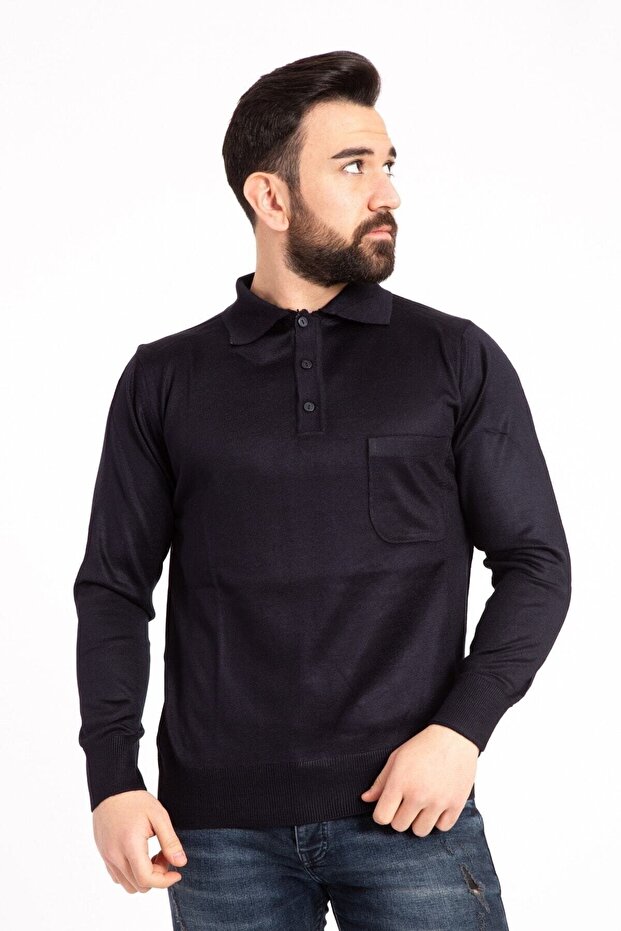Men's Fine Wool Knitwear Knitted Polo Collar Sweater 00198
