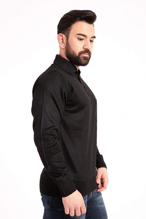 Men's Fine Wool Knitwear Knitted Polo Collar Sweater 00198