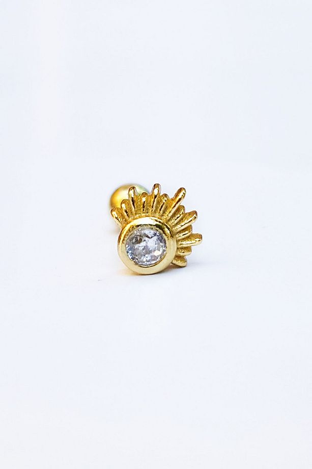Tekli, Tek Taş Star Gümüş Piercing Küpe - 1