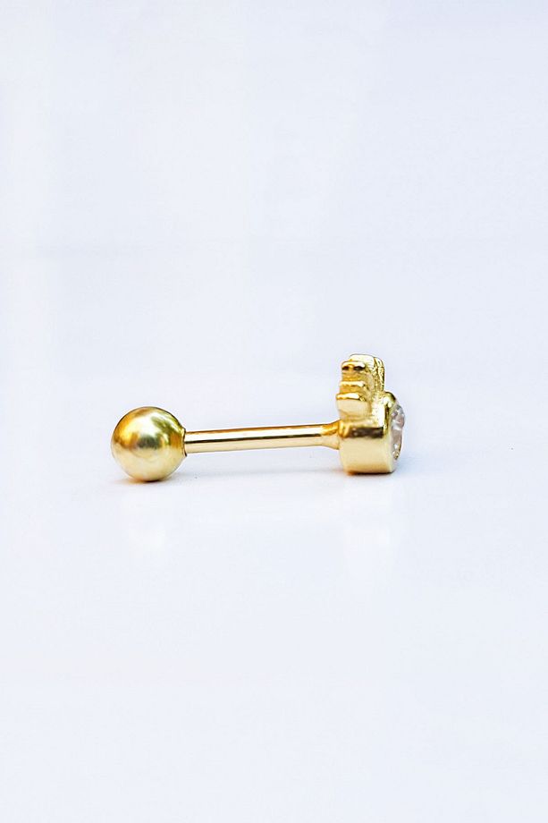 Tekli, Tek Taş Star Gümüş Piercing Küpe - 2