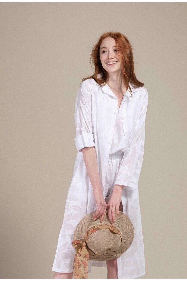 White Embroidery Shirt Dress