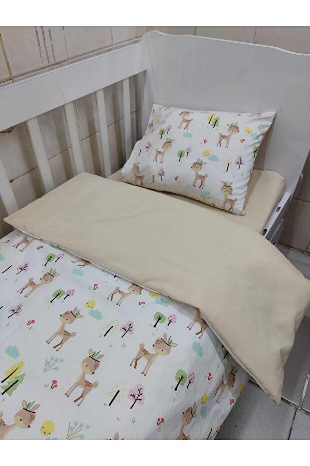 Cotton Kids Pillow Sheet Quilt Set 120x200 Montessori Karaca Brown