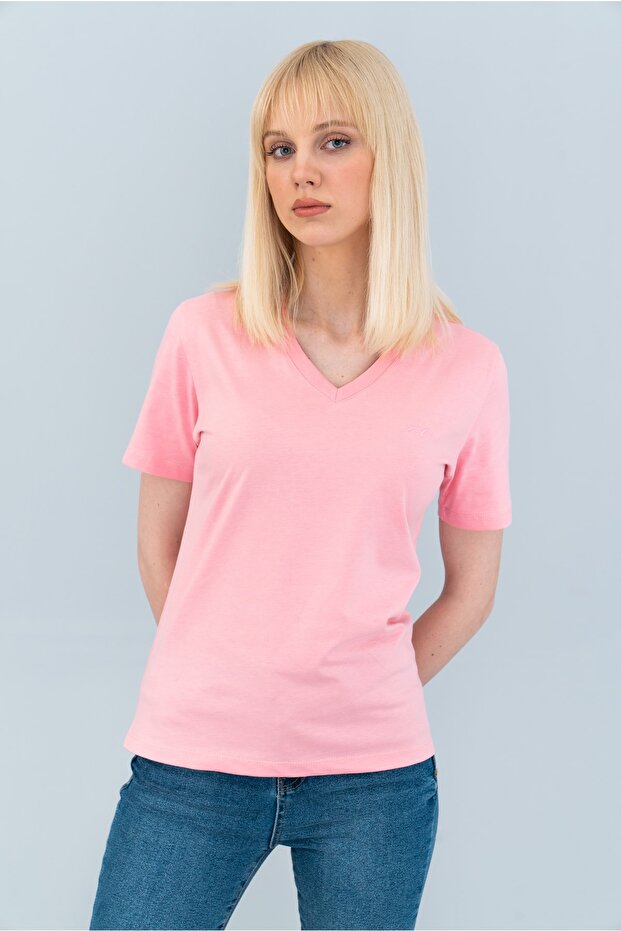 Kadın Pembe Basic T-shirt (SLİM FİT) - 1