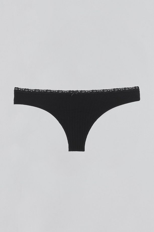 Siyah Dantel Detaylı Tanga - 1
