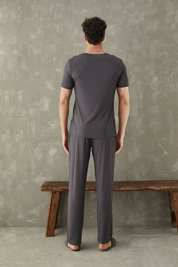 Erkek V Yaka Micro Modal Pijama Takım Antrasit 9085 - 2