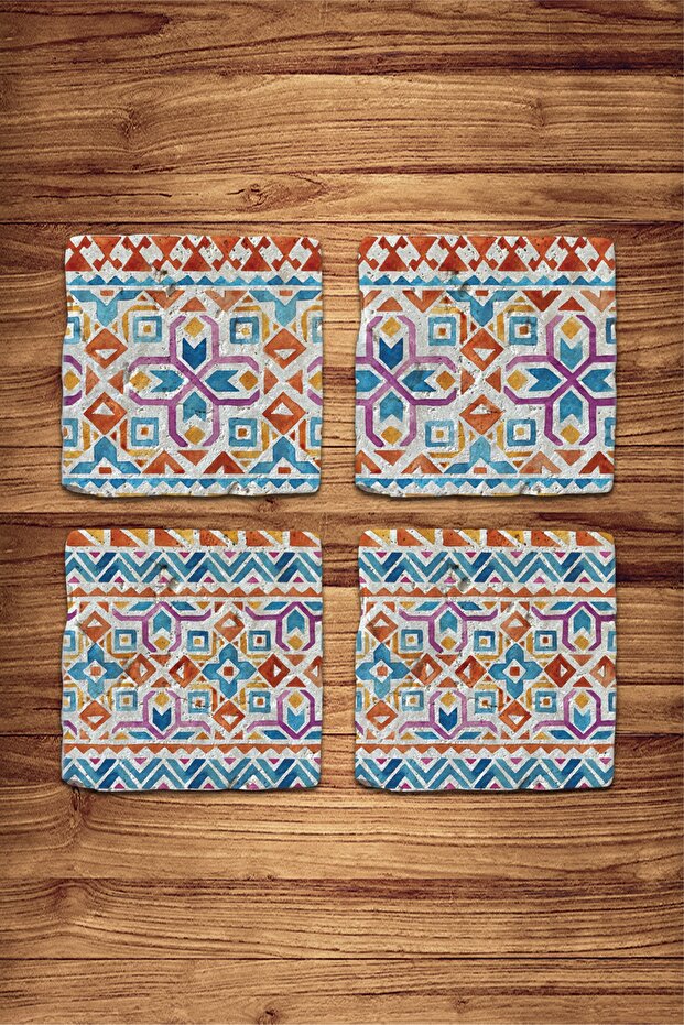 Natural Stone Coasters 4-Piece Model - Boho