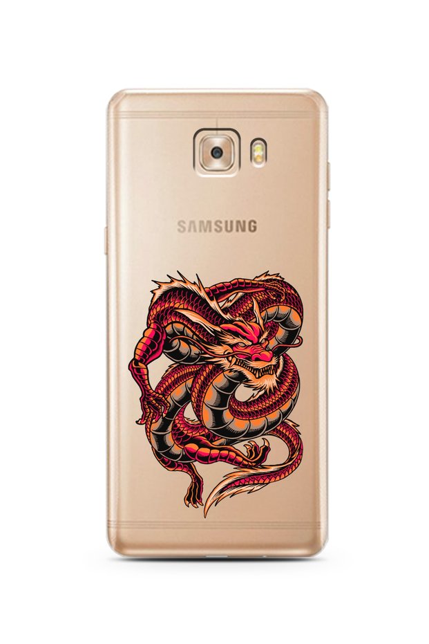 حافظة هاتف سامسونج C9 Pro Dragon Design فائقة الشفافية
