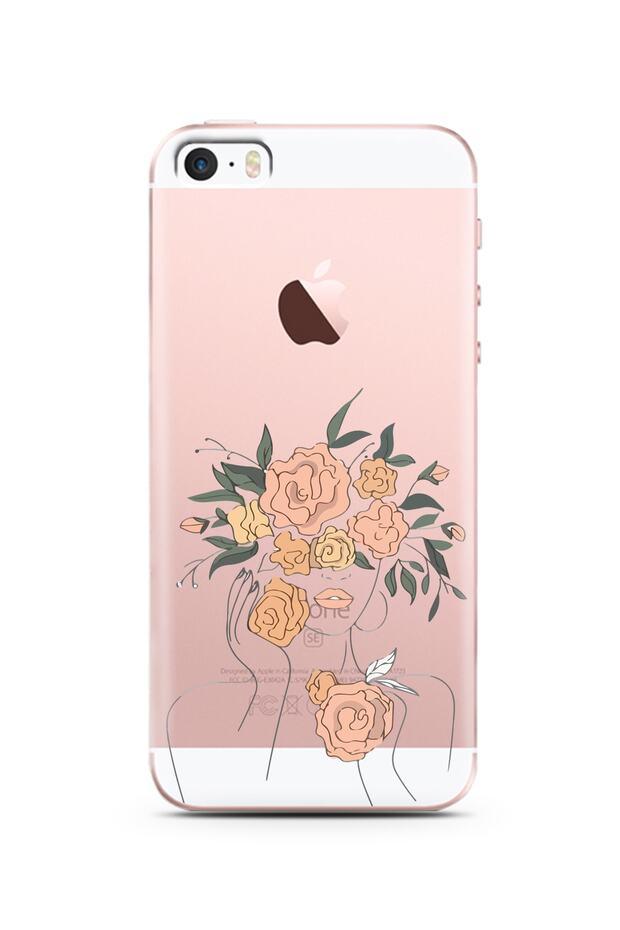 Super Transparent Phone Case with Powder Flowers Design for iPhone 5/5S/Se
