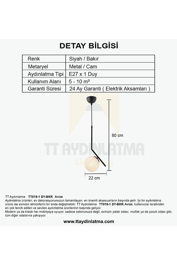 Tt019-1 Sy-bkr Mat Siyah-bakır Tekli Dirsek Kol Avize - 3