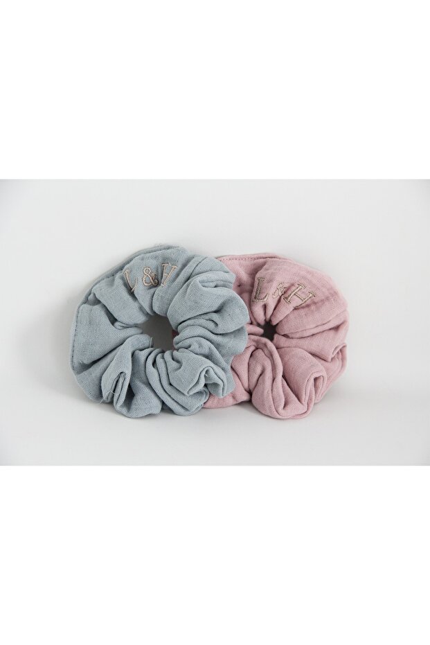 100% Cotton 2 Pieces 4 Layers Muslin Hair Rubber Blue, Pink