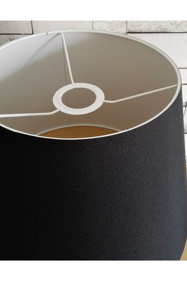 Modern Siyah Mat Metal Ahşap Sehpalı Lambader Şapka Kumaş Zemin Aydınlatma Köşe Aydınlatma Kaçmazzz - 2
