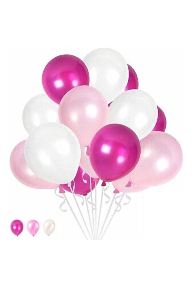 10 Pink 10 Fuchsia 10 White Concept Balloon Metallic Shiny Pearlescent Balloon 30-35 cm