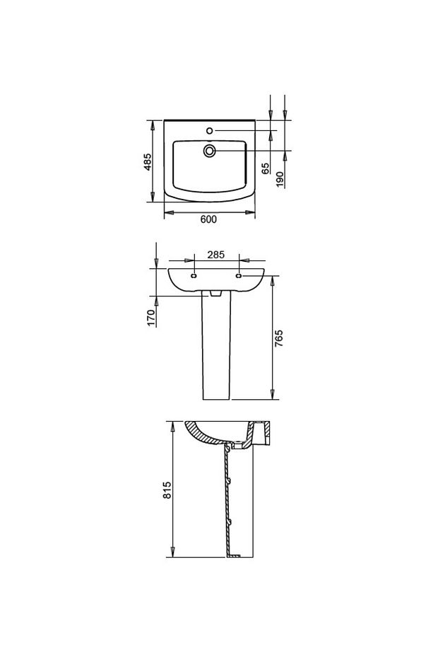 Plaza Lavabo 60 cm 	PLZ 1701, Kolon Ayak (Tam Ayak) PLZ 1702 - 3