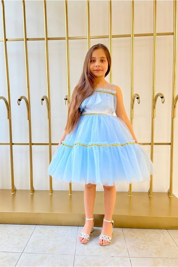 Skirt Tutu Detailed Glitter Stripe Tasseled Children's Dress