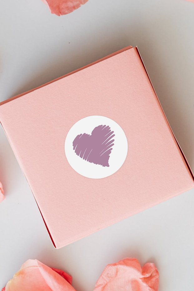 Purple Heart Drawing Round Adhesive Product Packaging , Package Label Sticker