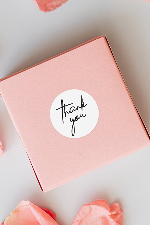Floral Thank You Written Round Adhesive Product Packaging, Package Label Sticker