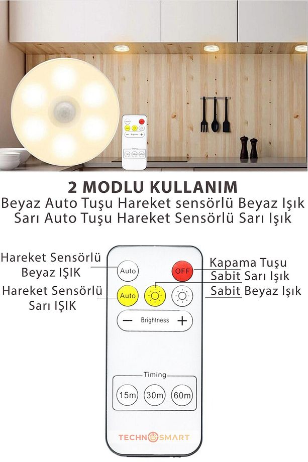 2li Spot Led Kumandalı Usb Şarjlı Akıllı Hareket Sensörlü Çift Renk Kablosuz Lamba - 2