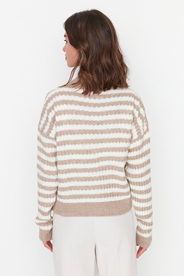 Camel Yumuşak Dokulu Çizgili Triko Hırka TWOAW23HI00266 - 4