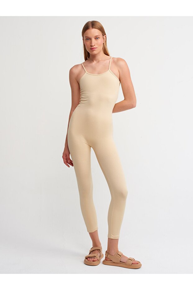 7957 Askılı Tulum-bej - 1