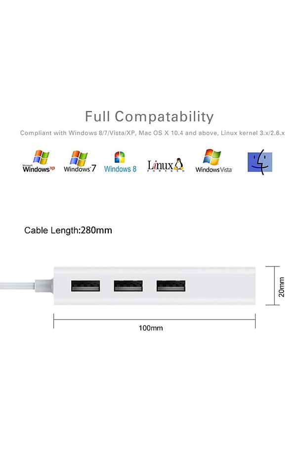 Usb To Rj45 Ethernet + Usb 3 Port Hub Çoklayıcı - 5