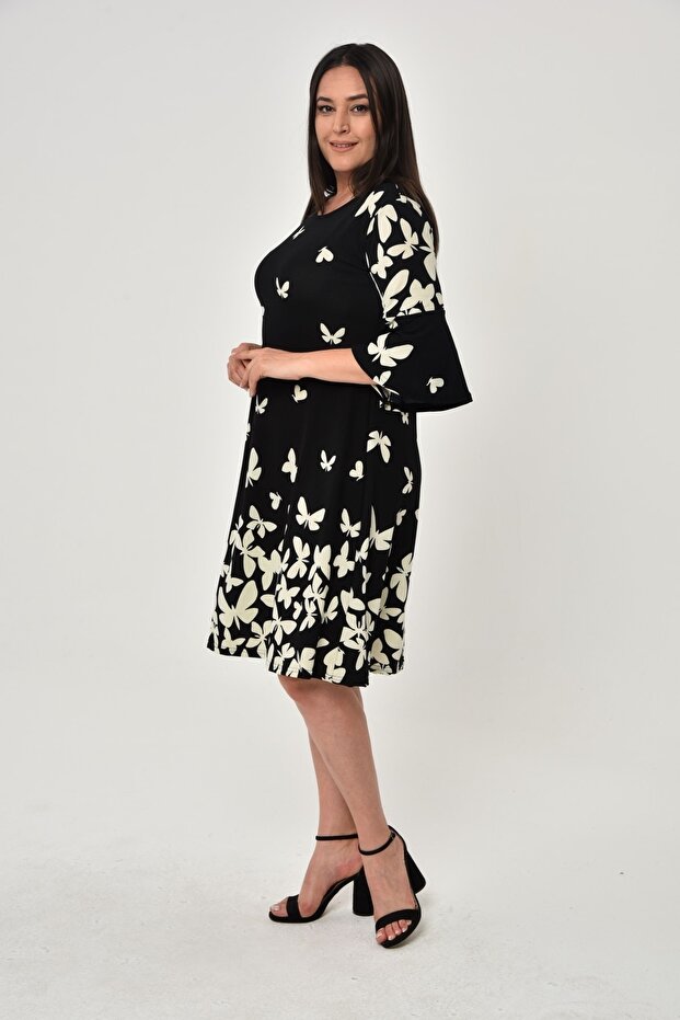 فستان بأكمام دولاب الموازنة منقوشة على شكل فراشة - 5