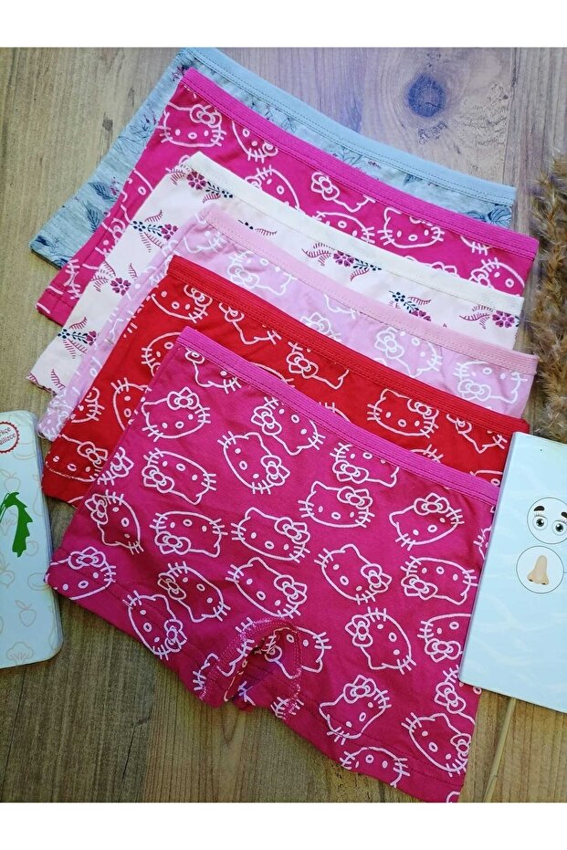 Girl's Patterned Lycra Combed Cotton Boxers - Mixed Color - Age 7-8 6 Pieces
