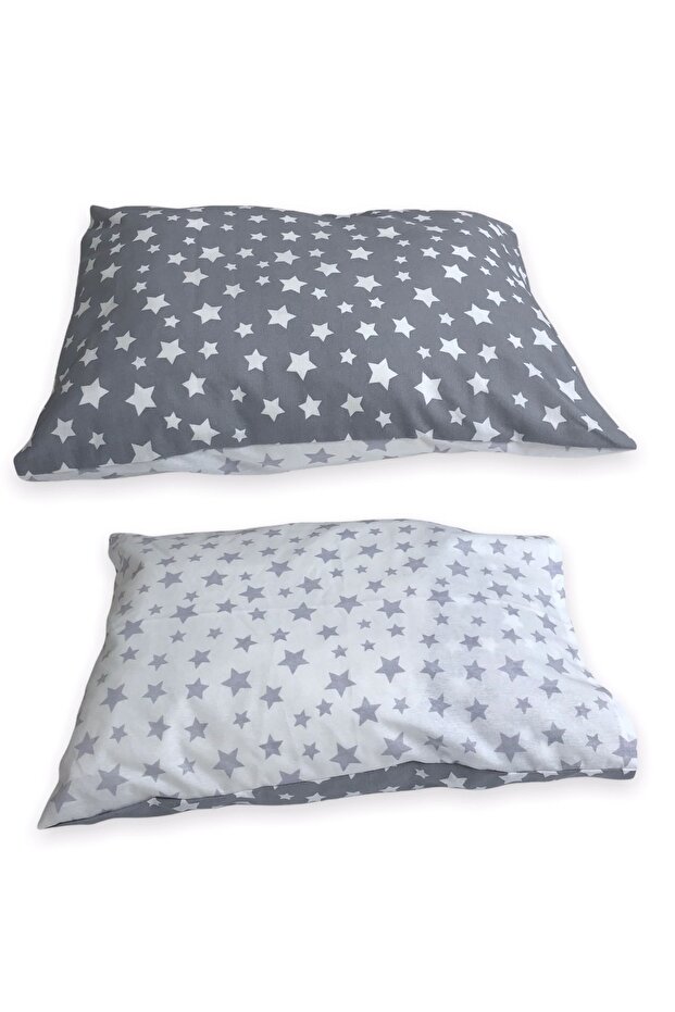 Baby Kids Pillow Case 35x45 (2 Pieces) Gray And White Stars